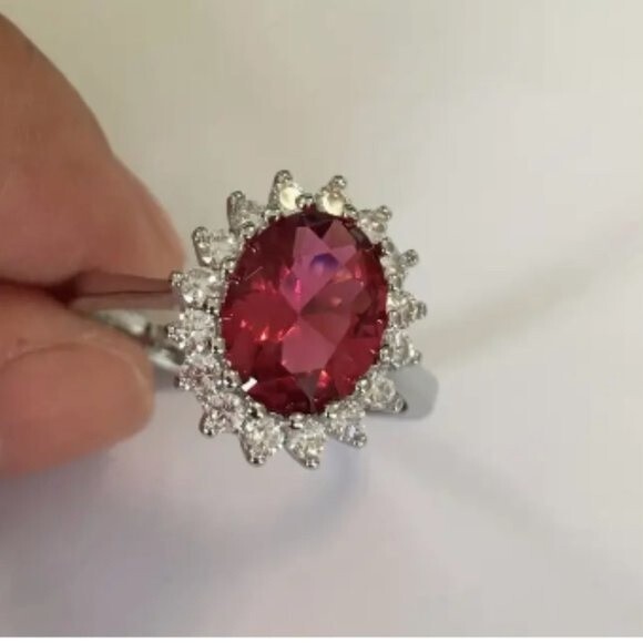 Silver Red Rhinestones Cocktail Ring size 10 NWT - Picture 2 of 4